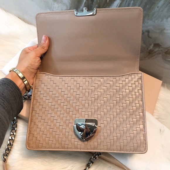 Prada Madras Woven Leather Chain Flap Bag Cammeo - Picture 3 of 8